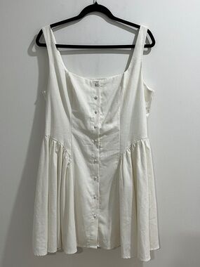 NWT Dress XL Cotton Linen Blend Buttons Flare Mini Summer Lightweight Fitted